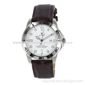 Men's Analog Quartz Wristwatch with 3ATM Waterproof, CE/RoHS Mark, Leather Material